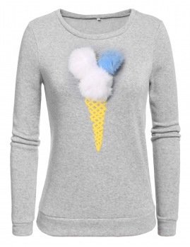 

Gray Casual Ice Cream Pattern Long Sleeve Hoodie, Multicolor
