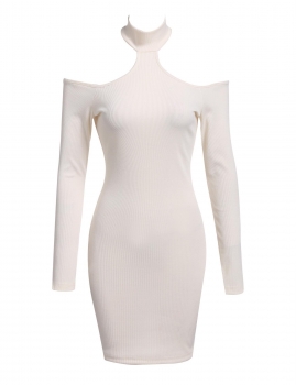 

Apricot Knitted Halter Cold Shoulder Bodycon Pencil Going Out Dresses, Multicolor