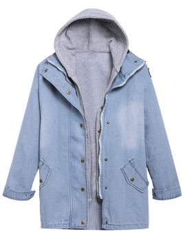 

Blue Two Pieces Set Hooded Vest and Long Sleeve Denim Jacket, Multicolor