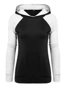 

Black Hooded Raglan Sleeve Pullover Patchwork Hoodie, Multicolor