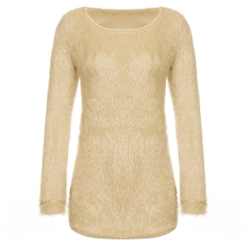 

Apricot Long Sleeve O-Neck Pullover Solid Loose Sweater, Multicolor