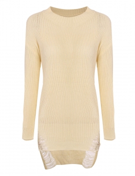 

Apricot Casual O Neck Knited Holes Loose Solid Pullover Sweater, Multicolor