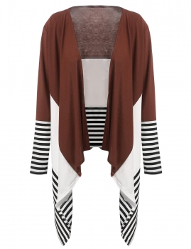 

Dark brown Long Sleeve Patchwork Irregular Hem Cardigan, Multicolor