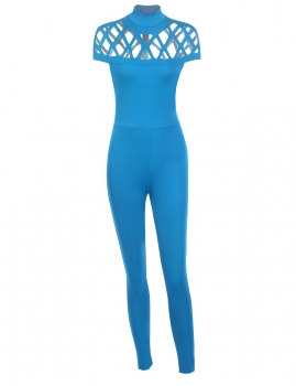 

Blue Hallow Out Design Sleeveless Slim Jumpsuit, Multicolor