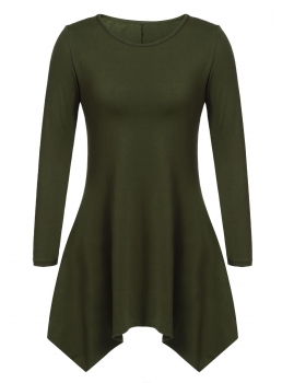 

Army green Women Fashion Round Neck Long Sleeve Solid Asymmetrical A-Line Short Casual Dresses, Multicolor