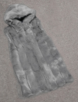 

Dark gray Hooded Sleeveless Solid Warm Faux Fur Vest, Multicolor