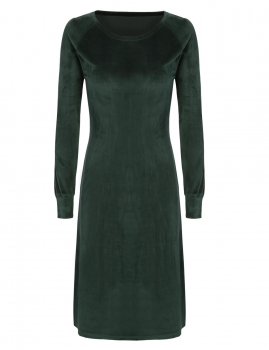 

Women Soft Fleece O-Neck Raglan Long Sleeve Side Slit Solid Knee Length Dress, Multicolor