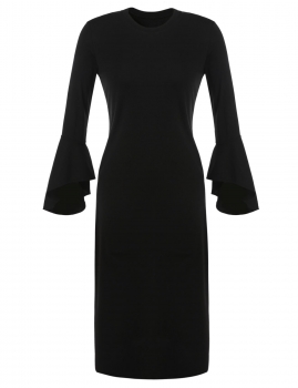 

Fashion Women O-Neck Asymmetrical Flare Sleeve Side Slit Solid Midi Dress, Multicolor