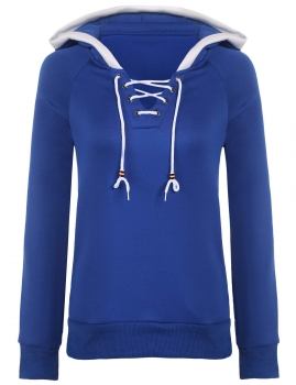 

Blue Hooded Long Sleeve Solid Pullover Hoodies, Multicolor