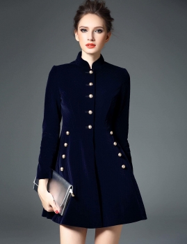 

D. FANNI Long Sleeve Solid Button A-Line Mini Dress, Multicolor