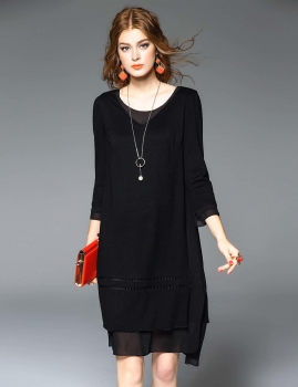 

D. FANNI Casual 3"4 Sleeve Loose Irregular Two Pieces Dress, Multicolor