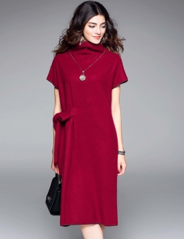 

D. FANNI Casual Batwing Sleeve Loose Turtle Neck Solid Dress, Multicolor