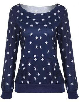 

New Women Slash Neck Long Sleeve Star Print Fashion Sweatshirt, Multicolor