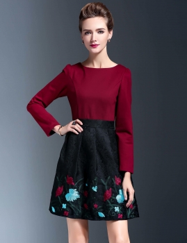 

YuJia Women Casual Embroidery Print Patchwork A-Line Mini Dress, Multicolor