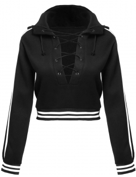 

Black Hooded Long Sleeve Solid Loose Short Length Drawstring Hoodies, Multicolor