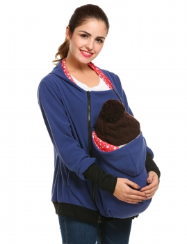 

Blue Long Sleeve Fleece Kangaroo Baby Warm Maternity Hoodie, Multicolor