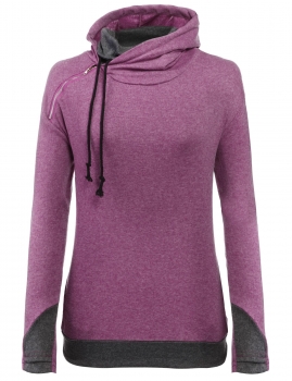 

Rose red Hooded Long Sleeve Patchwork Slim Pullover Hoodie, Multicolor