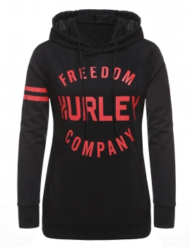 

Black Hooded Long Sleeve Print Slim Pullover Hoodie, Multicolor
