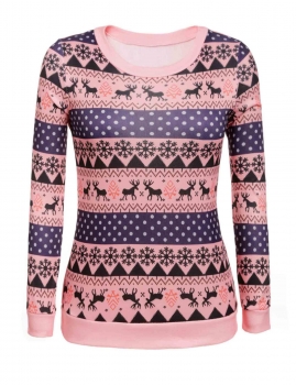 

Pink Long Sleeve Christmas Print Pullover Slim Fashion Hoodies & Sweatshirts, Multicolor