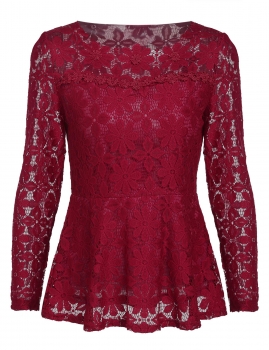 

Long Sleeve Hollow Floral Lace Ruffle Tops, Multicolor