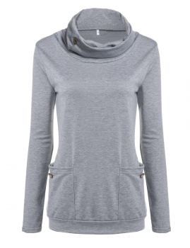 

Gray Cowl Neck Long Sleeve Solid Pullover Slim Sweatshirt, Multicolor