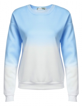 

Blue Fleece Gradient O Neck Long Sleeve Loose Pullover Sweatshirt, Multicolor