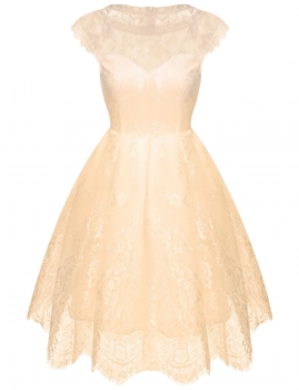 

Apricot Slash Neck Cap Sleeve Lace Hollow Out Ball Gown Bridesmaid Dresses, Multicolor
