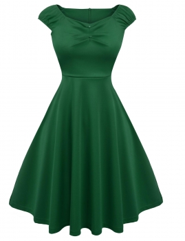

Green Sexy Women Sleeveless Draped Fit and Flare Solid Party Knee Pleated Swing Casual Dresses, Multicolor