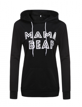 

Black Casual Long Sleeve Letter Print Pocket Hoodie, Multicolor
