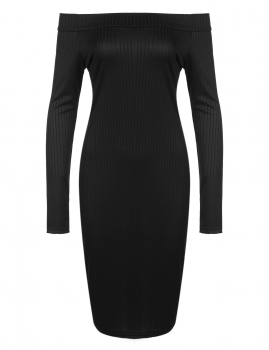 

Black Sexy Women Off the Shoulder Slash Neck Long Sleeve Bodycon Ribbed Pencil Going Out Dresses, Multicolor