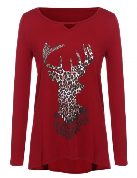 

Red Deer Printed Long Sleeve O Neck Loose Tunic, Multicolor