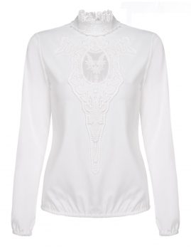 

Stand Collar Long Sleeve Hollow Crochet Lace Patchwork Shirts, Multicolor