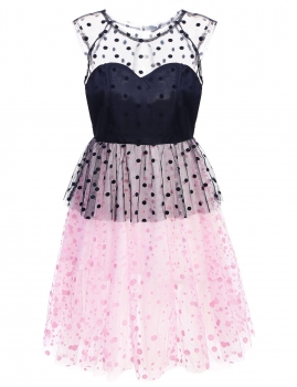 

Dark blue Women Vintage Style Sexy Halter Sleeveless High Waist Polka Dot Evening A-Line Short Buble Wedding & Bridesmaid Party Dresses, Multicolor