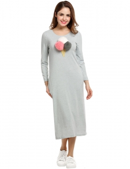 

New Fashion Women Casual O-Neck Long Sleeve Ice Cream Prints Dress, Multicolor