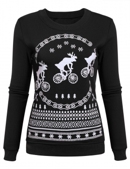 

Black Casual Round Neck Long Sleeve Christmas Reindeer Print Pullover Hoodies & Sweatshirts, Multicolor