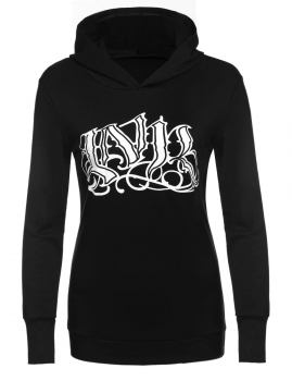 

Black Long Sleeve Letter Print Hooded Pullover Hoodie, Multicolor