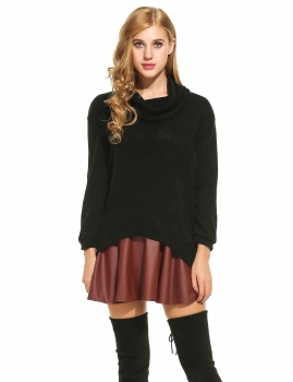 

Casual Turtleneck Long Sleeve Solid Asymmetrical Hem Pullover Sweater, Multicolor