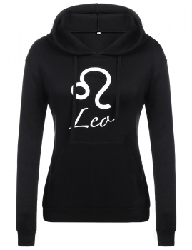

Black Drawstring Hooded Long Sleeve Letter Print Pullover Hoodie, Multicolor