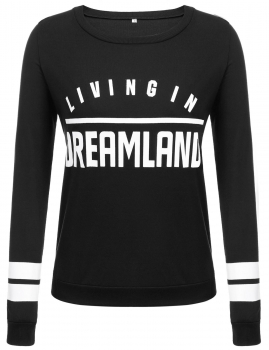 

O-Neck Long Sleeve Letter Print Pullover Sweatshirt, Multicolor
