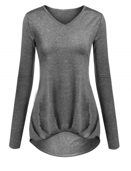 

Black V-Neck Long Sleeve Asymmetrical Hem Draped Tunics, Multicolor