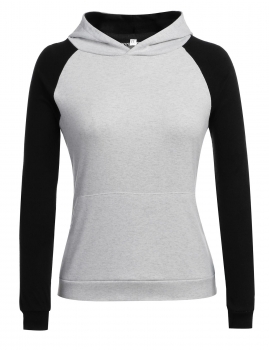 

Gray Long Sleeve Patchwork Contrast Color Pullover Hoodie, Multicolor