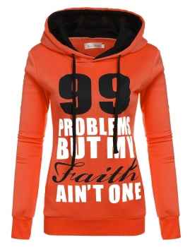 

Red Letter Printing Long Sleeve Hooded Casual Hoodie, Multicolor
