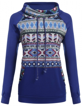 

Blue Long Sleeve High Neck Loose Casual Pullover Hoodies & Sweatshirts, Multicolor