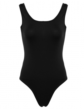 

Black Backless Round Neck Sleeveless Solid Elastic Bodysuit, Multicolor