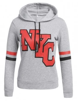 

Drawstring Hooded Long Sleeve Letter Print Pullover Hoodie, Multicolor