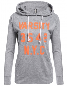 

Hooded Long Sleeve Print Casual Pullover Hoodies, Multicolor