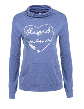 

Long Sleeve Turtleneck Print Casual Pullover Hoodie, Multicolor
