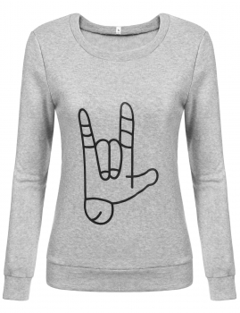 

Love Gesture Print Long Sleeve Casual Pullover Sweatshirt, Multicolor