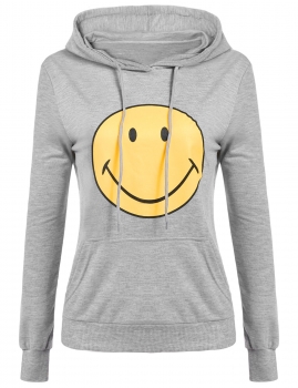 

Smiling face Print Long Sleeve Casual Pullover Hoodie, Multicolor