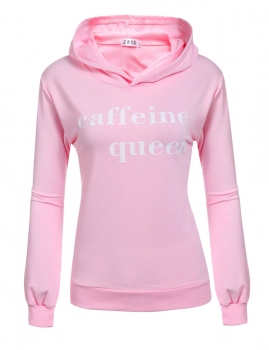 

Pink Letter Printed Long Sleeve Hooded Casual Pullover Hoodie, Multicolor